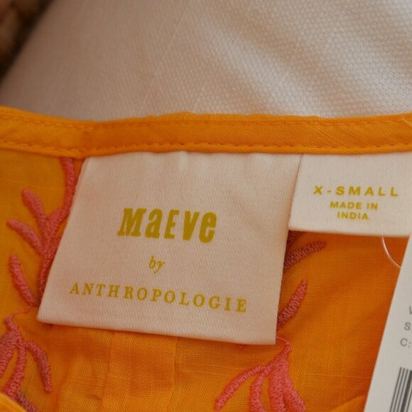 NWT Anthropologie Maeve Flutter-Sleeve Pintuck Embroidered Top Sz XS - Picture 5 of 10